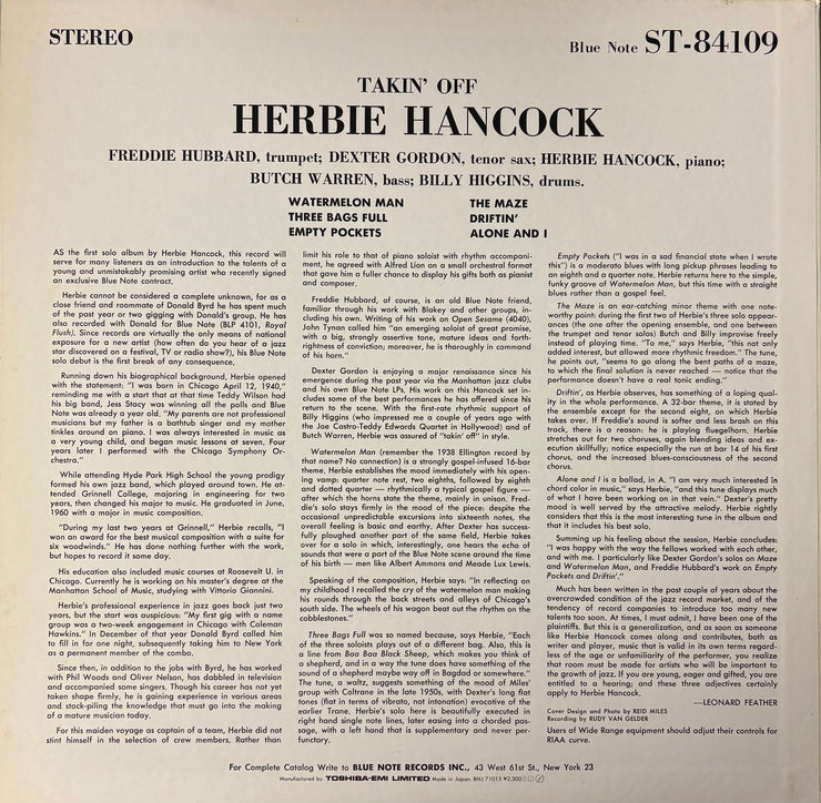 Herbie Hancock – Takin' Off (1984 Blue Note, Japan, VG+/VG)